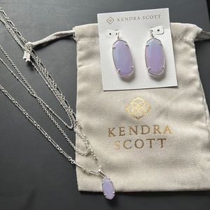 LIKE NEW!Kendra Scott Matte Iridescent Lilac Glass Elisa Necklace Elle Earrings